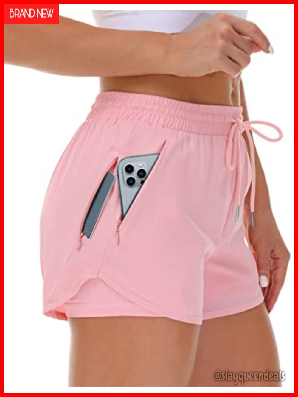 Women's Running Shorts with Liner 3 Zipper Pockets Elastic Workout Athletic Gym